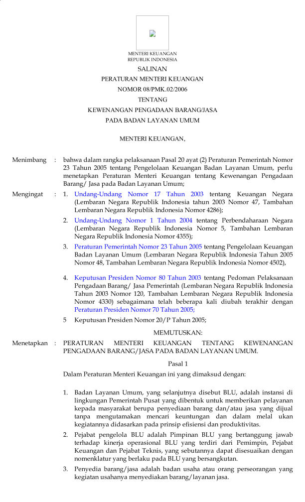 Peraturan Menteri Keuangan Nomor 08/PMK.02/2006