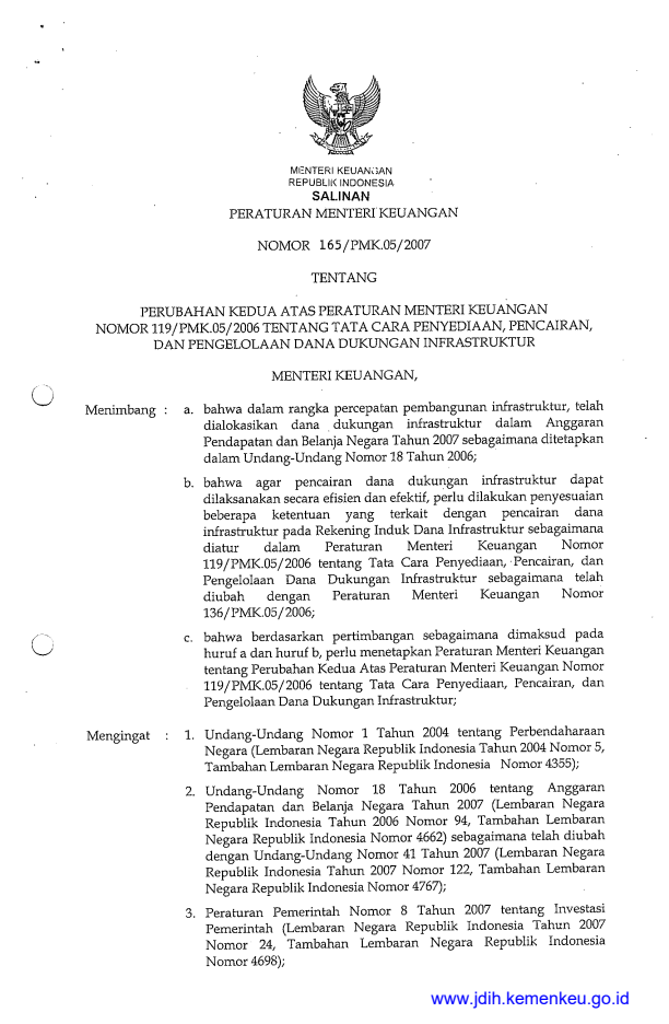 Peraturan Menteri Keuangan Nomor 165/PMK.05/2007