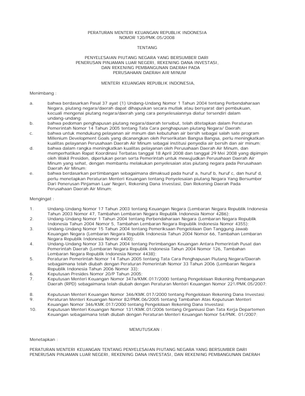 Peraturan Menteri Keuangan Nomor 120/PMK.05/2008