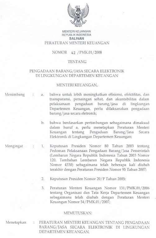 Peraturan Menteri Keuangan Nomor 42/PMK.01/2008
