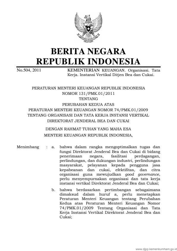 Peraturan Menteri Keuangan Nomor 131/PMK.01/2011