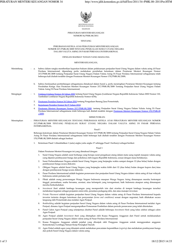 Peraturan Menteri Keuangan Nomor 34/PMK.08/2011