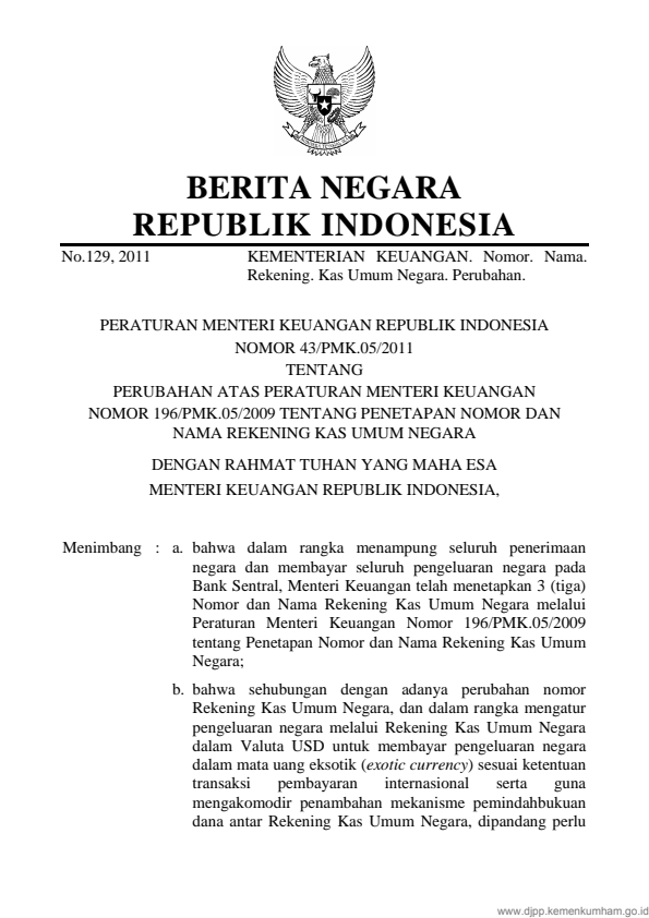 Peraturan Menteri Keuangan Nomor 43/PMK.05/2011