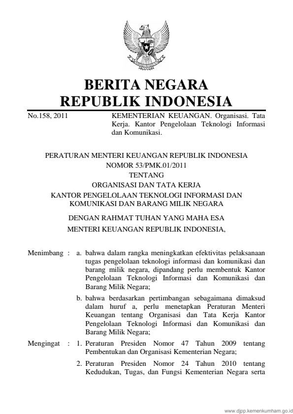 Peraturan Menteri Keuangan Nomor 53/PMK.01/2011