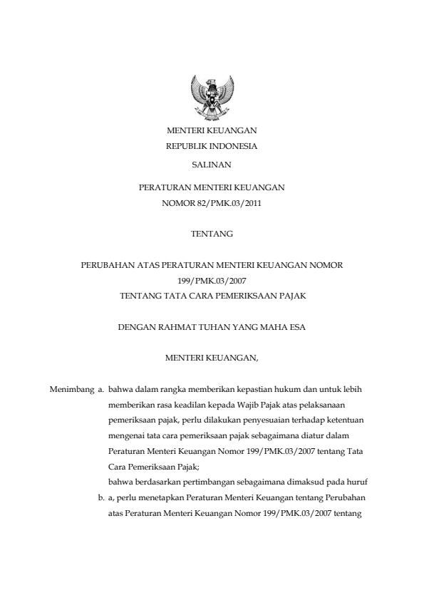 Peraturan Menteri Keuangan Nomor 82/PMK.03/2011