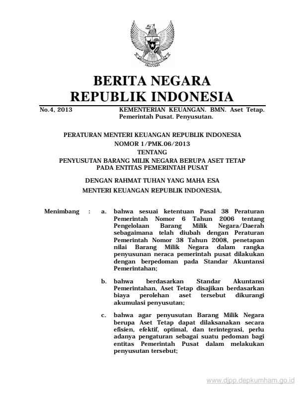 Peraturan Menteri Keuangan Nomor 1/PMK.06/2013