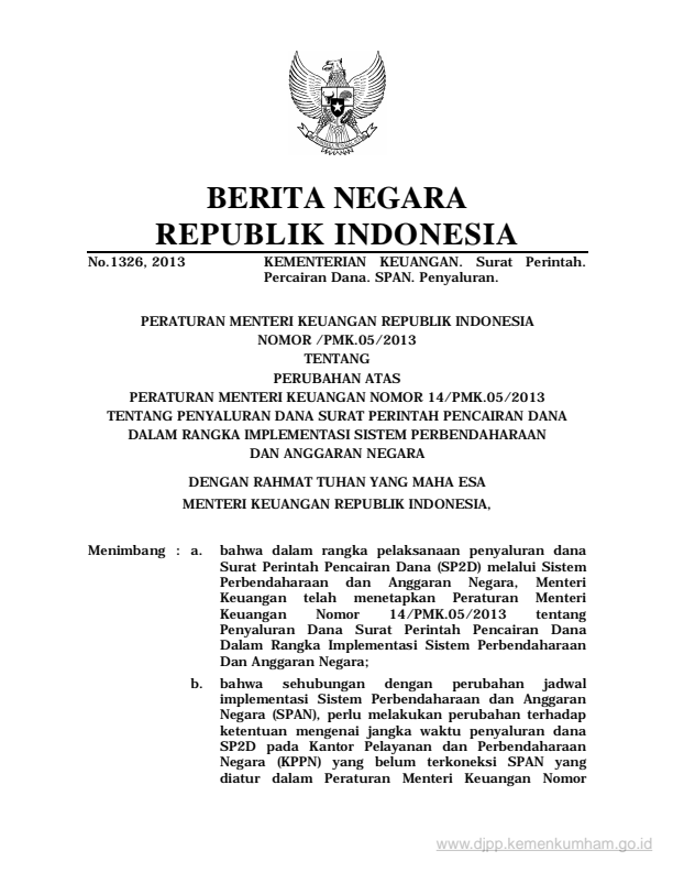 Peraturan Menteri Keuangan Nomor 153/PMK.05/2013