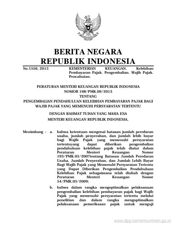 Peraturan Menteri Keuangan Nomor 198/PMK.03/2013