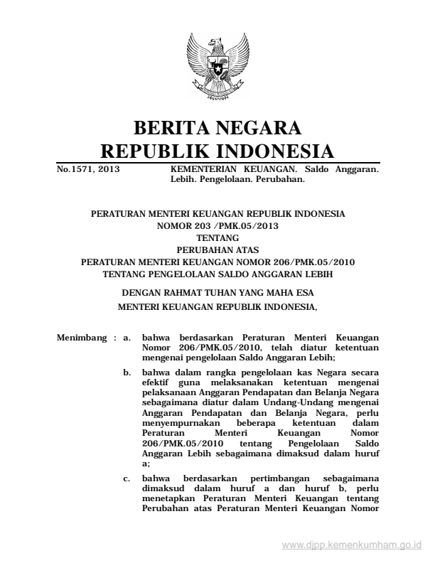 Peraturan Menteri Keuangan Nomor 203/PMK.05/2013