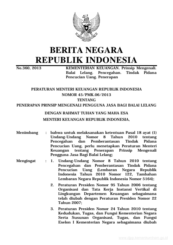 Peraturan Menteri Keuangan Nomor 45/PMK.06/2013
