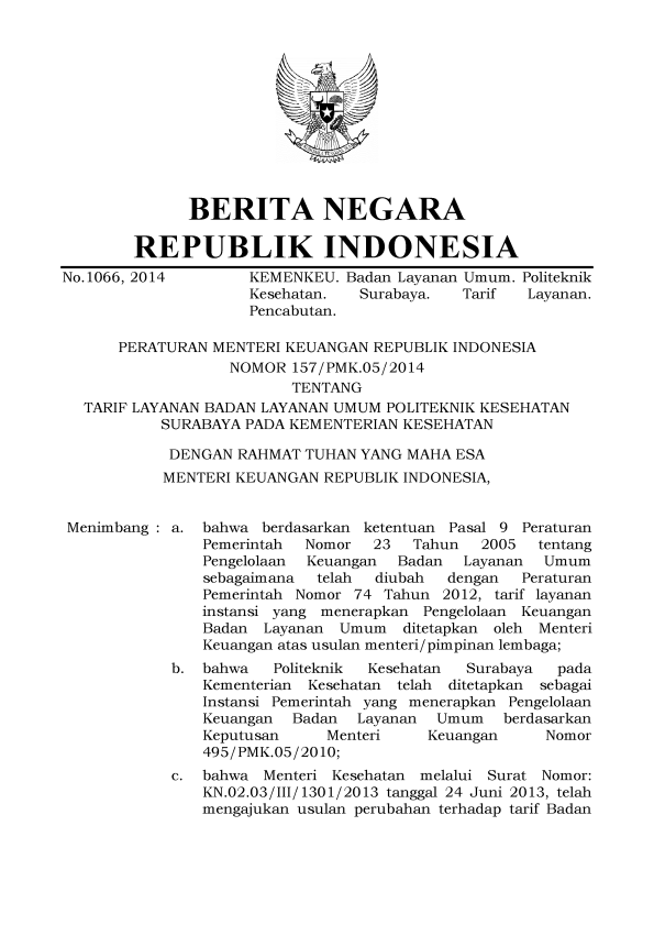 Peraturan Menteri Keuangan Nomor 157/PMK.05/2014