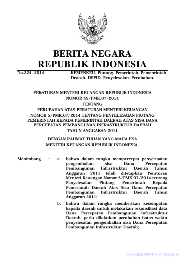 Peraturan Menteri Keuangan Nomor 49/PMK.07/2014