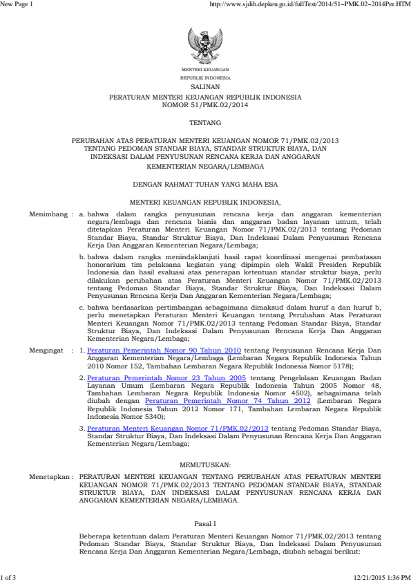 Peraturan Menteri Keuangan Nomor 51/PMK.02/2014