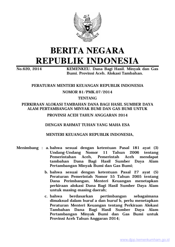 Peraturan Menteri Keuangan Nomor 81/PMK.07/2014