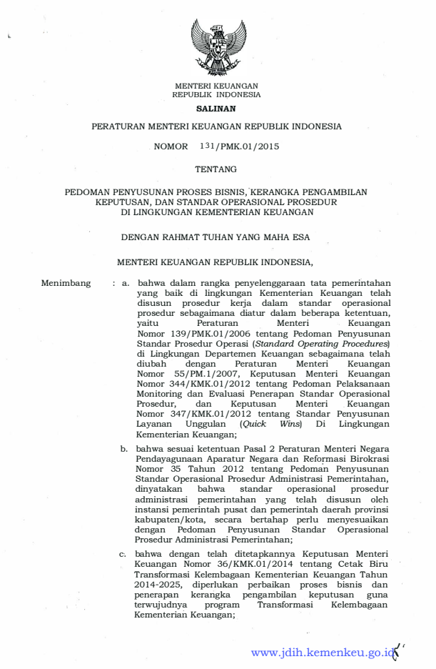 Peraturan Menteri Keuangan Nomor 131/PMK.01/2015