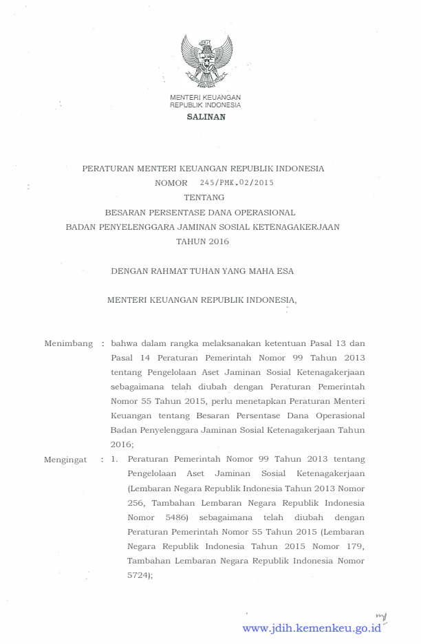 Peraturan Menteri Keuangan Nomor 245/PMK.02/2015