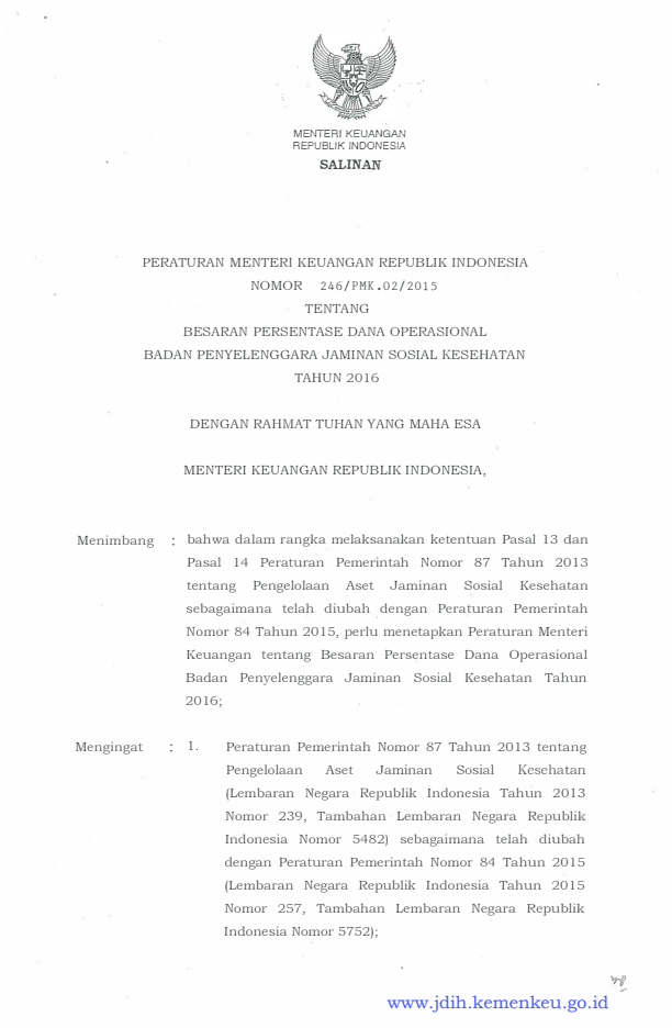 Peraturan Menteri Keuangan Nomor 246/PMK.02/2015