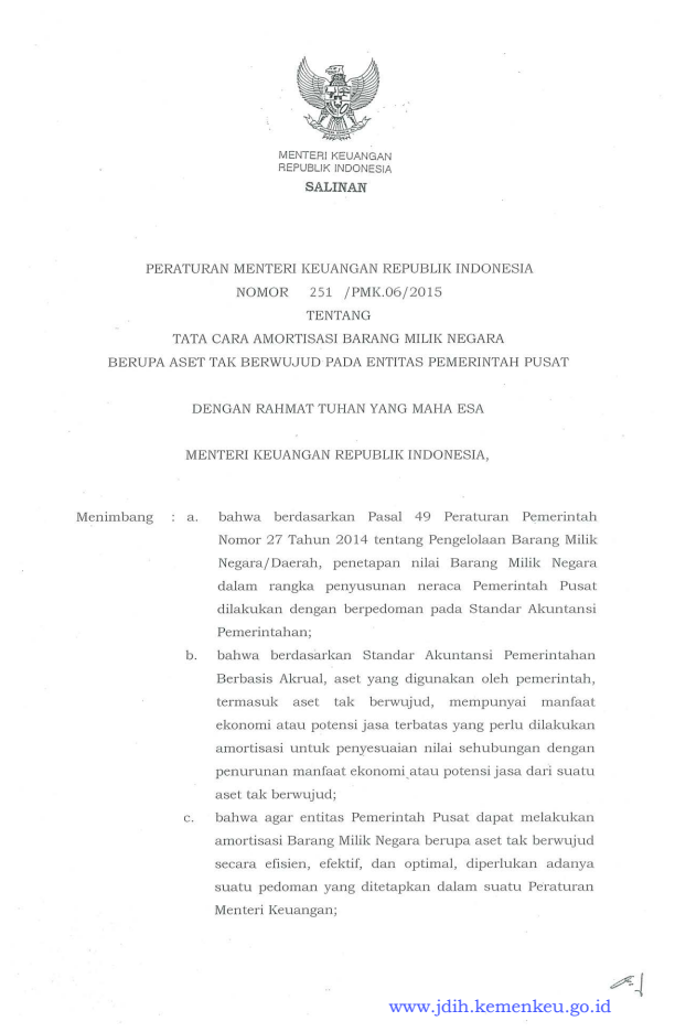 Peraturan Menteri Keuangan Nomor 251/PMK.06/2015