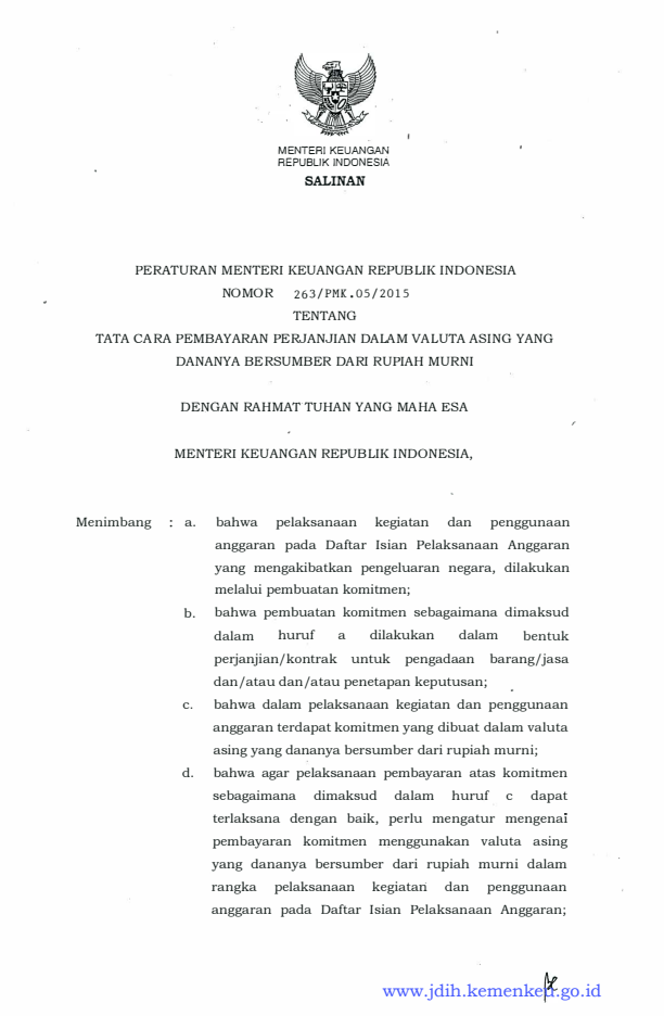 Peraturan Menteri Keuangan Nomor 263/PMK.05/2015