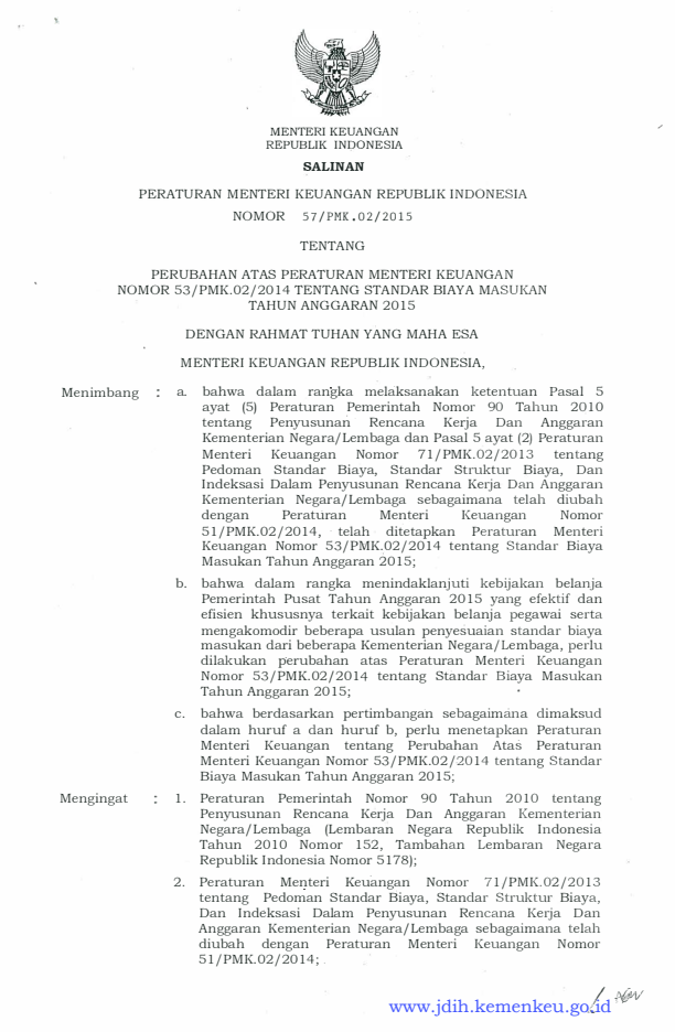 Peraturan Menteri Keuangan Nomor 57/PMK.02/2015