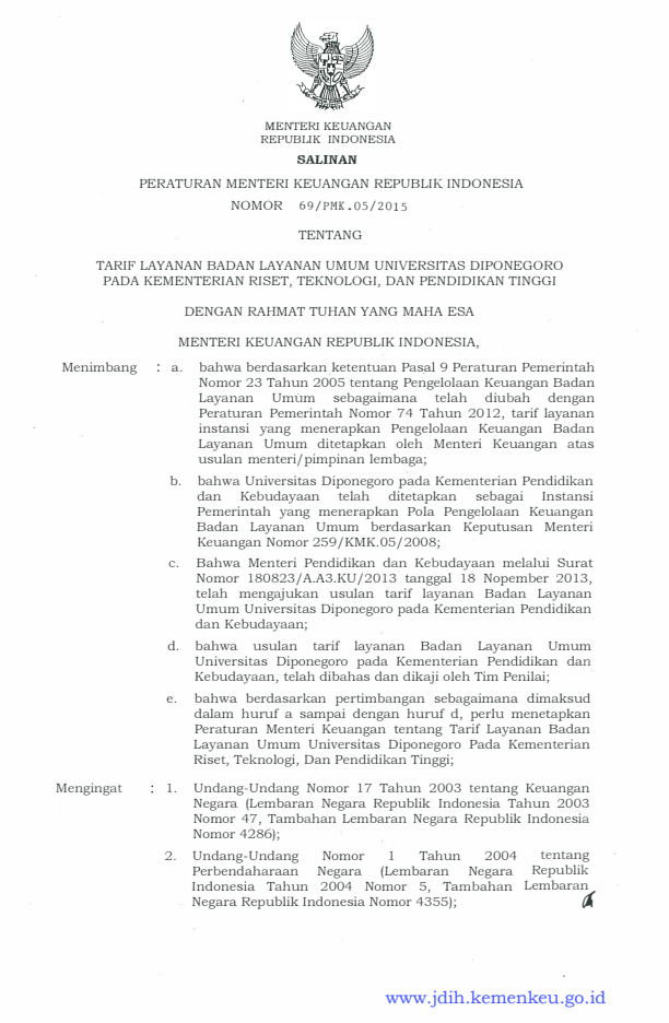 Peraturan Menteri Keuangan Nomor 69/PMK.05/2015