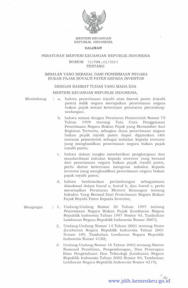 Peraturan Menteri Keuangan Nomor 72/PMK.02/2015