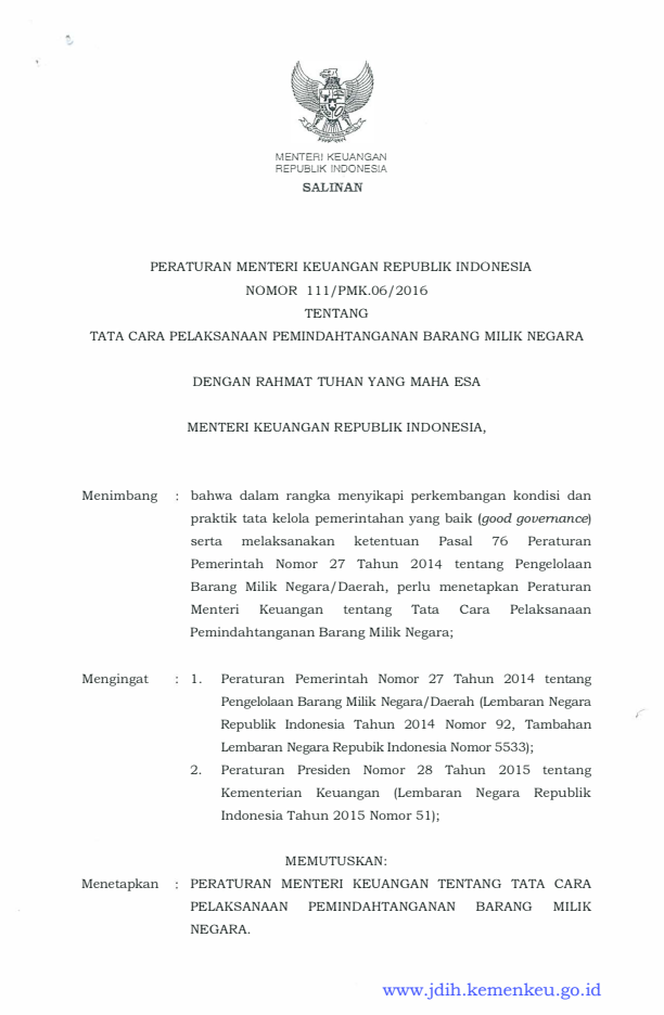 Peraturan Menteri Keuangan Nomor 111/PMK.06/2016