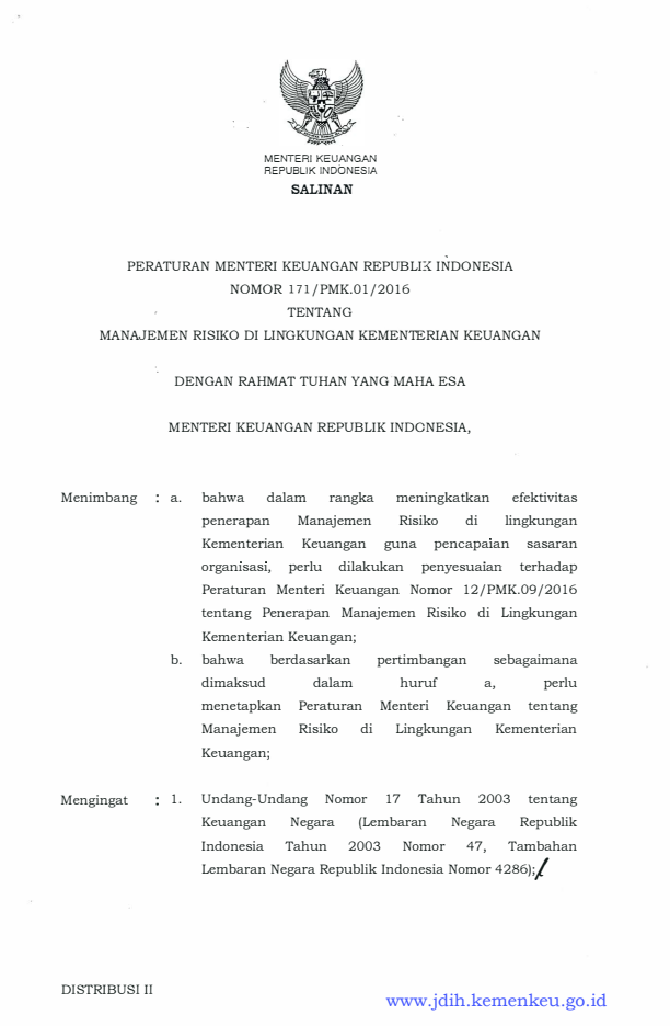 Peraturan Menteri Keuangan Nomor 171/PMK.01/2016