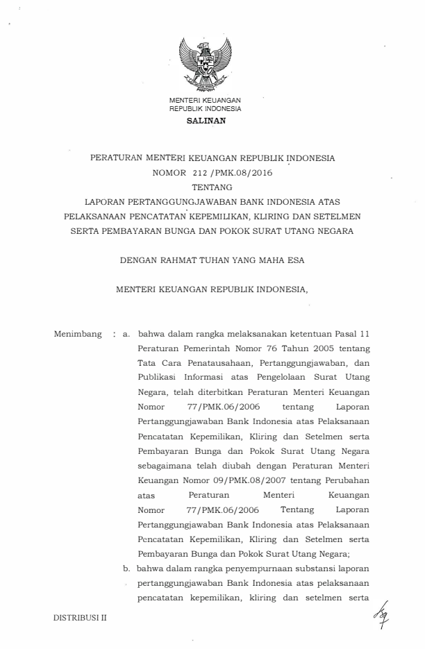 Peraturan Menteri Keuangan Nomor 212/PMK.08/2016