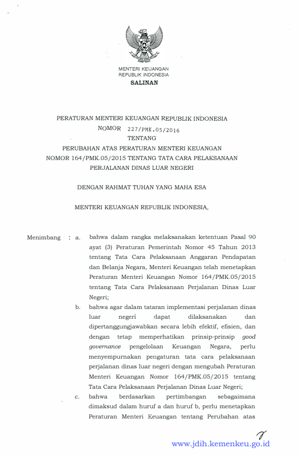 Peraturan Menteri Keuangan Nomor 227/PMK.05/2016