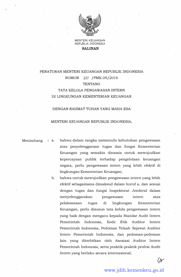 Peraturan Menteri Keuangan Nomor 237/PMK.09/2016
