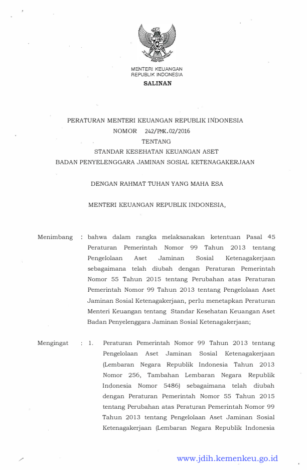 Peraturan Menteri Keuangan Nomor 242/PMK.02/2016