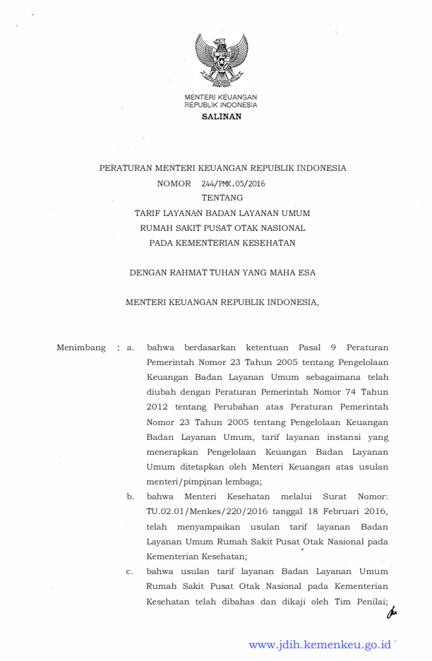 Peraturan Menteri Keuangan Nomor 244/PMK.05/2016
