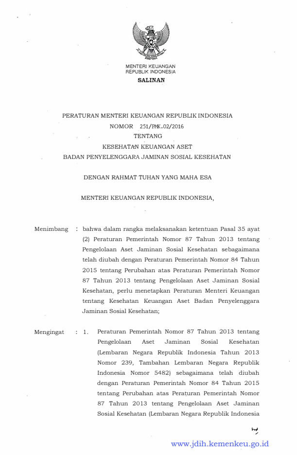 Peraturan Menteri Keuangan Nomor 251/PMK.02/2016