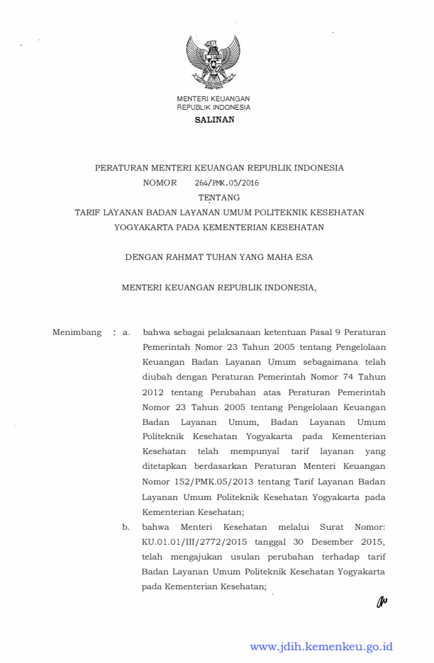 Peraturan Menteri Keuangan Nomor 264/PMK.05/2016