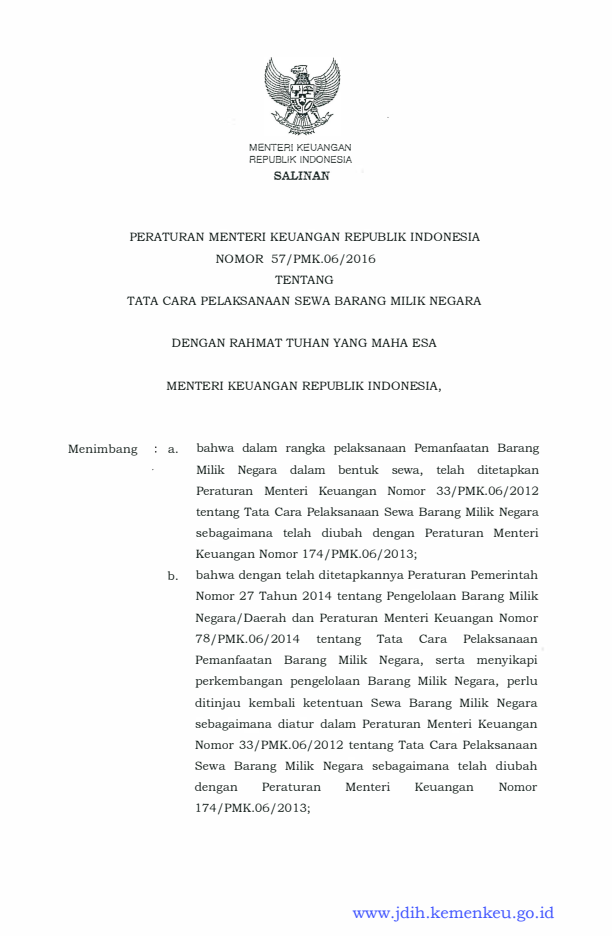 Peraturan Menteri Keuangan Nomor 57/PMK.06/2016
