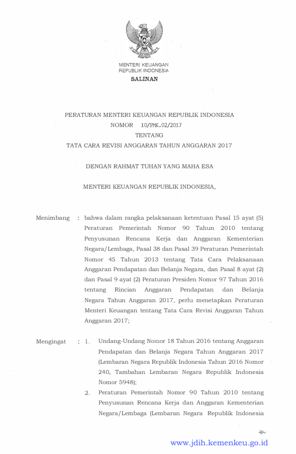Peraturan Menteri Keuangan Nomor 10/PMK.02/2017
