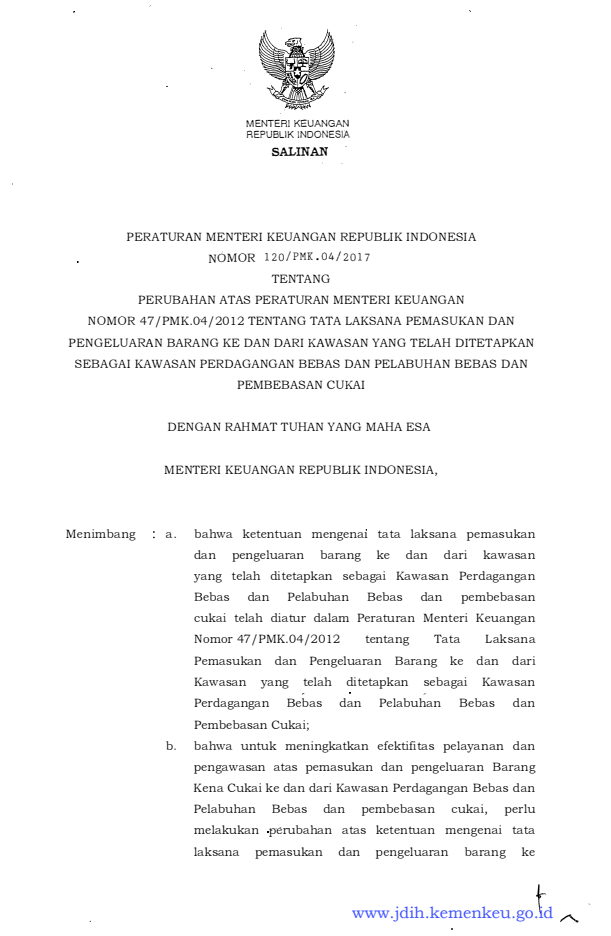 Peraturan Menteri Keuangan Nomor 120/PMK.04/2017