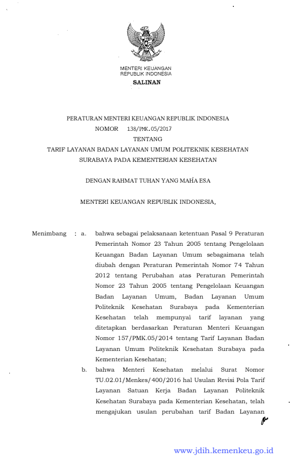 Peraturan Menteri Keuangan Nomor 138/PMK.05/2017