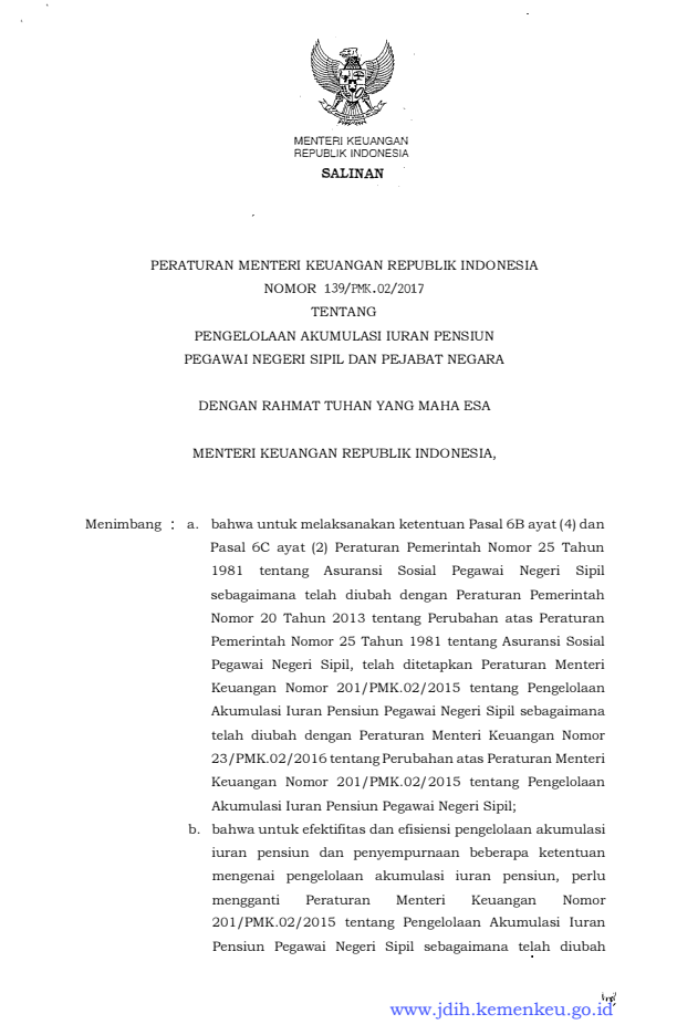 Peraturan Menteri Keuangan Nomor 139/PMK.02/2017