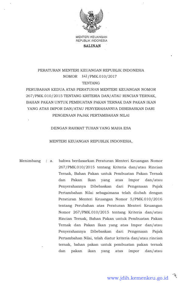 Peraturan Menteri Keuangan Nomor 142/PMK.010/2017
