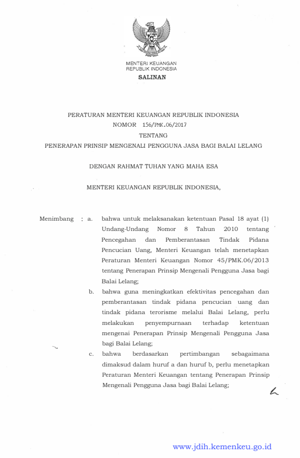 Peraturan Menteri Keuangan Nomor 156/PMK.06/2017