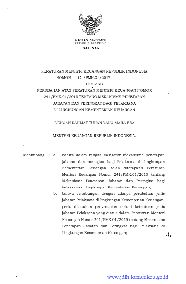Peraturan Menteri Keuangan Nomor 17/PMK.01/2017