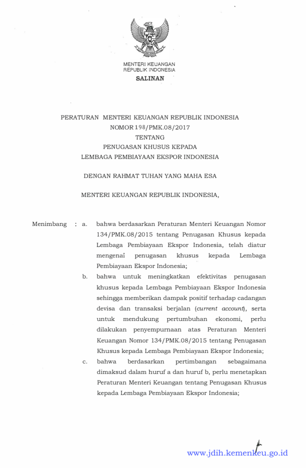 Peraturan Menteri Keuangan Nomor 198/PMK.08/2017