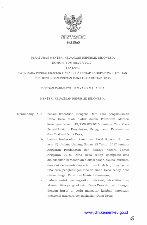 Peraturan Menteri Keuangan Nomor 199/PMK.07/2017