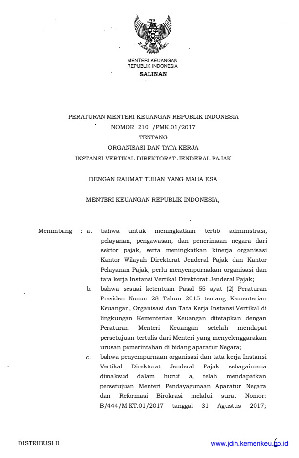 Peraturan Menteri Keuangan Nomor 210/PMK.01/2017