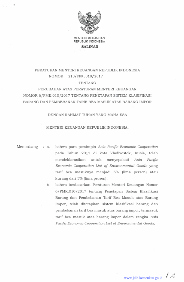Peraturan Menteri Keuangan Nomor 213/PMK.010/2017