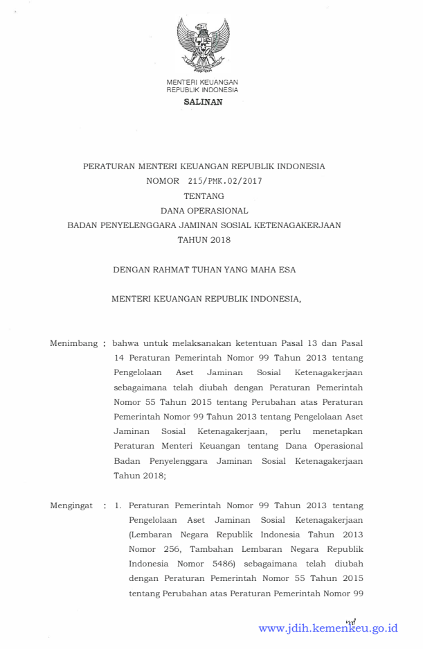 Peraturan Menteri Keuangan Nomor 215/PMK.02/2017