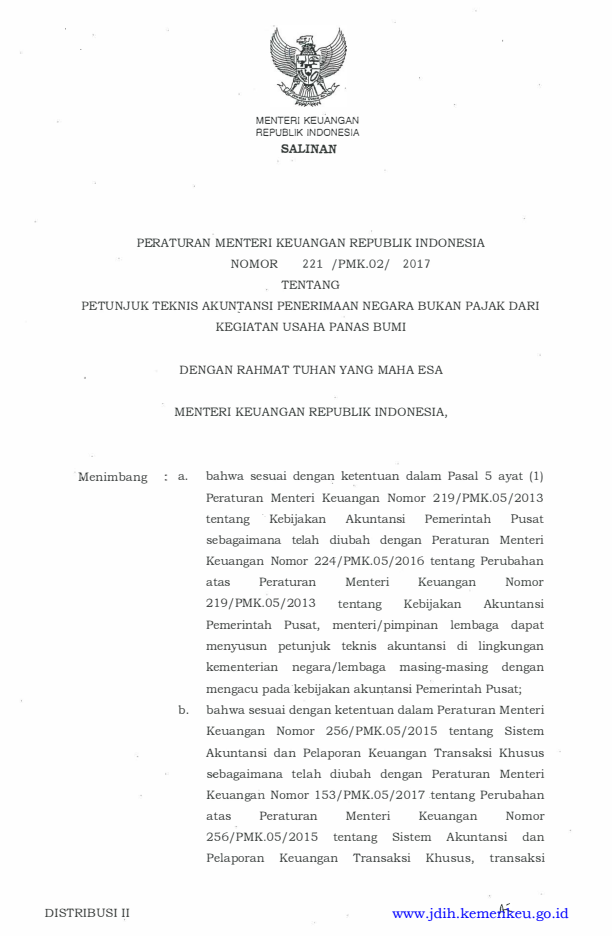 Peraturan Menteri Keuangan Nomor 221/PMK.02/2017