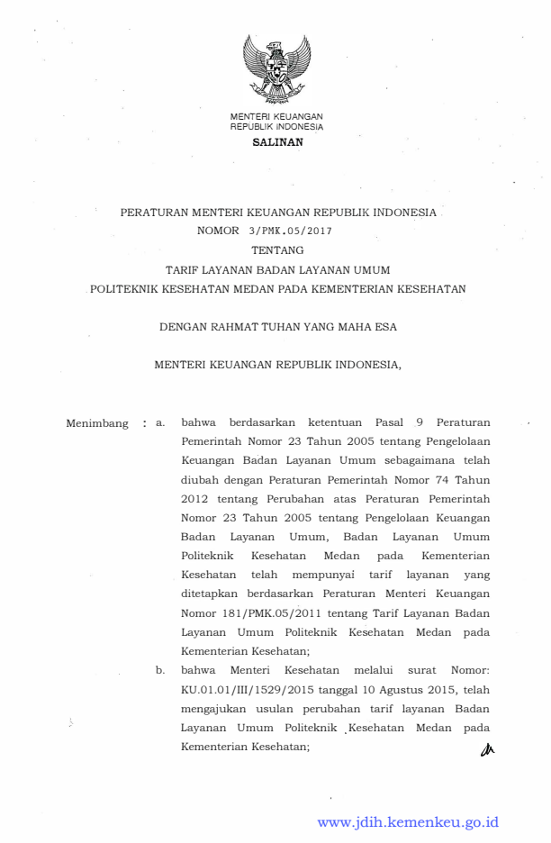 Peraturan Menteri Keuangan Nomor 3/PMK.05/2017